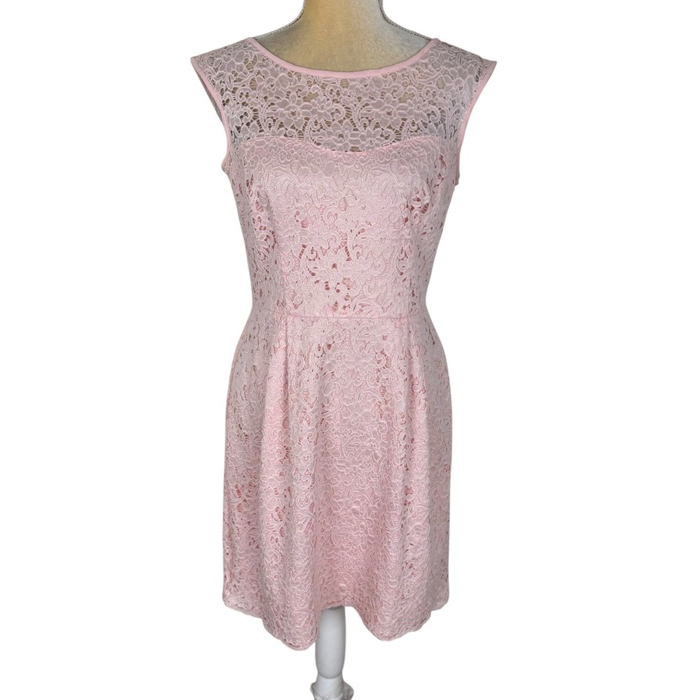 WHBM White House Black Market Pink Lace‎ Dress Scoop Neck Cap Sleeve Size 6